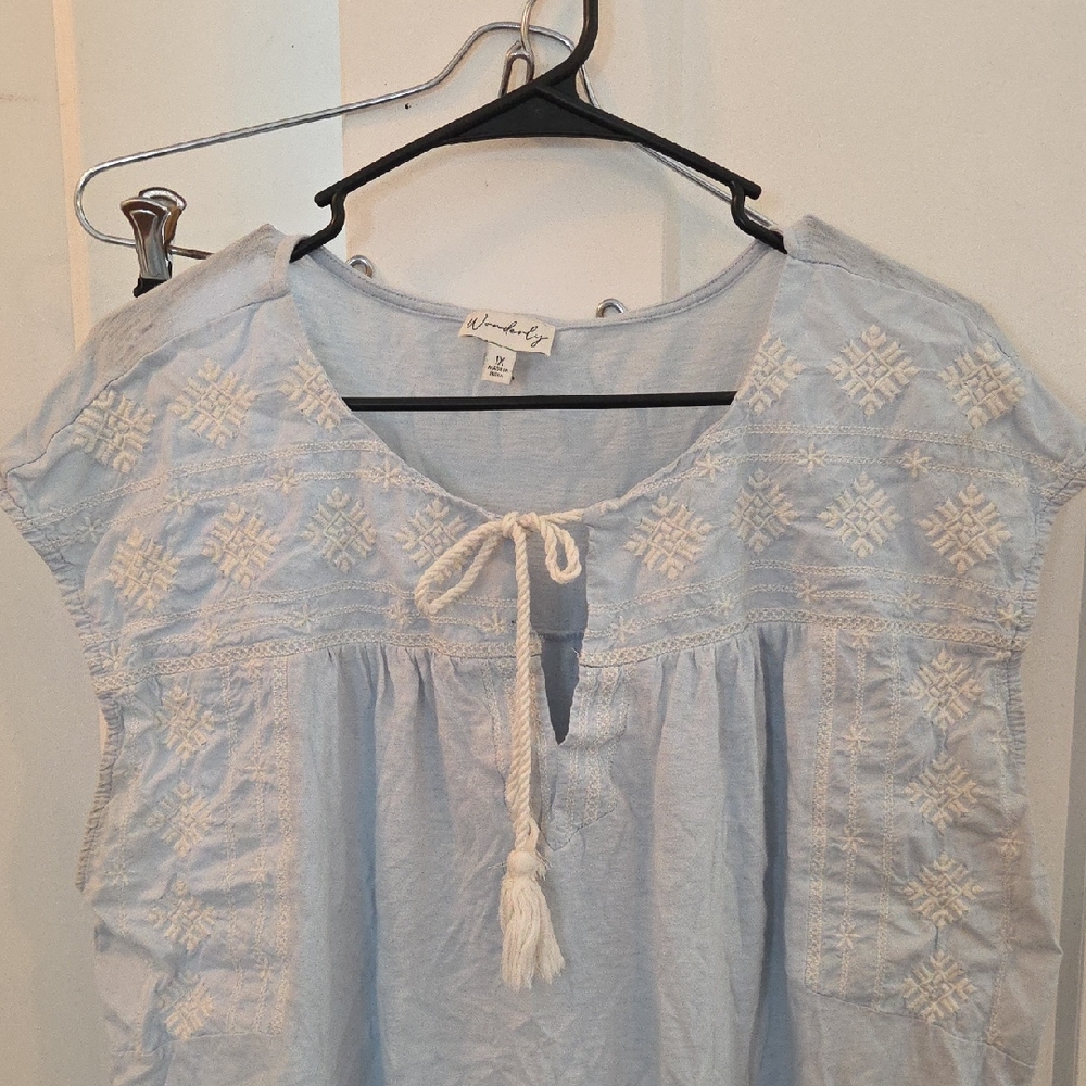 Madewell Light Blue Embroidered Blouse